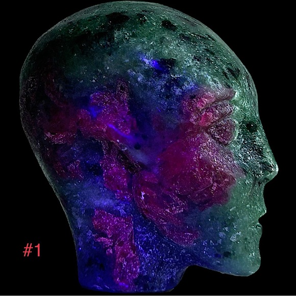 Ruby Zoisite Alien Head Carvings - Picture 1 of 17